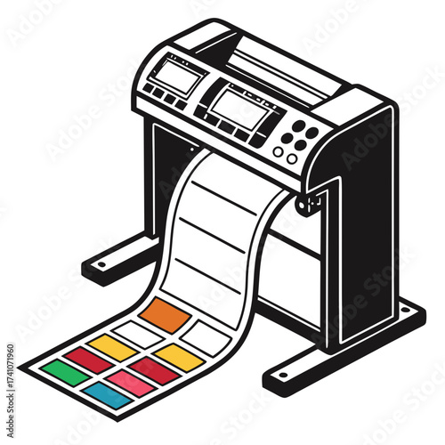Black and white printer with colorful swatches printing