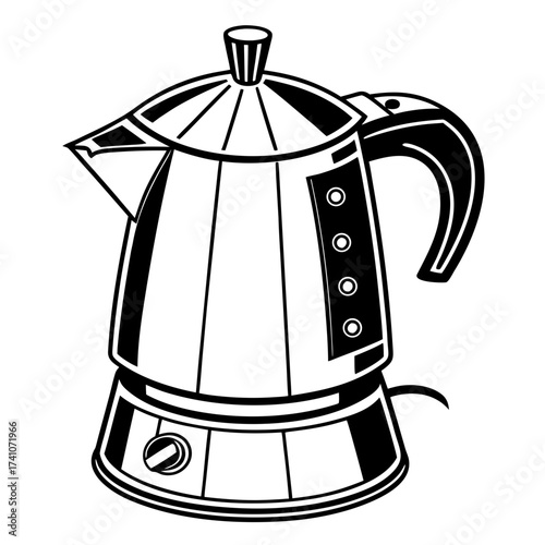 Black and white moka pot vector coffee maker stovetop coffee
