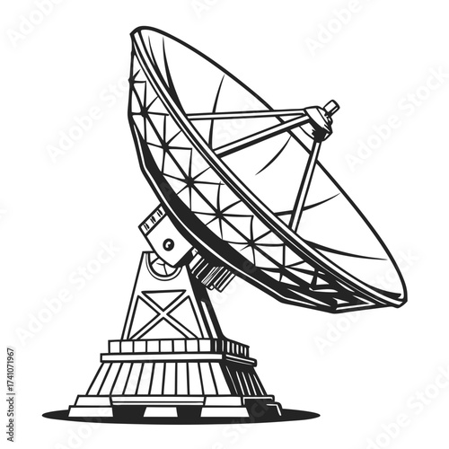 Black and white satellite dish illustration antenna