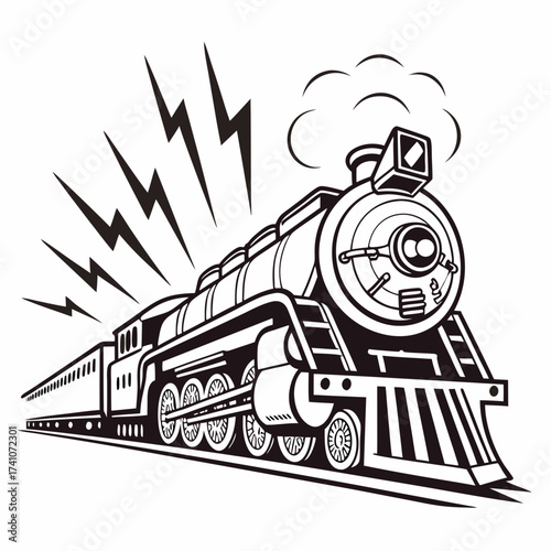 Black and white vector illustration of a steam train 1