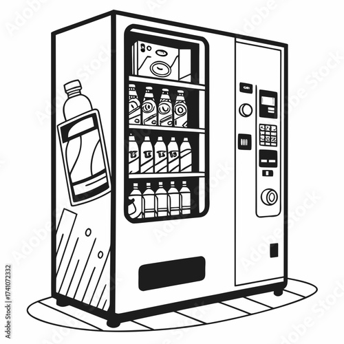 Black and white vector illustration of a vending machine