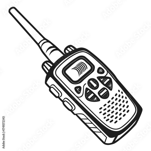 Black and white vector illustration of a walkie talkie