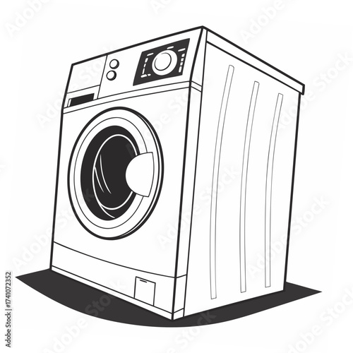 Black and white vector illustration of a washing machine