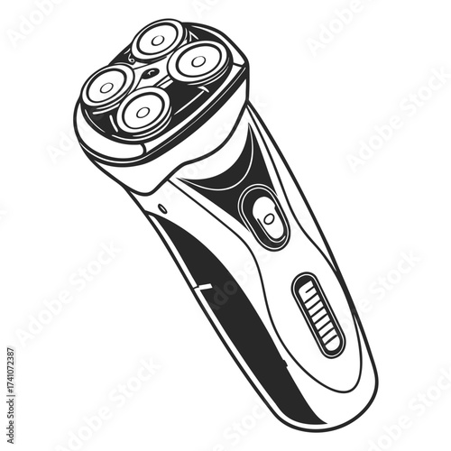 Black and white vector illustration of an electric shaver 1