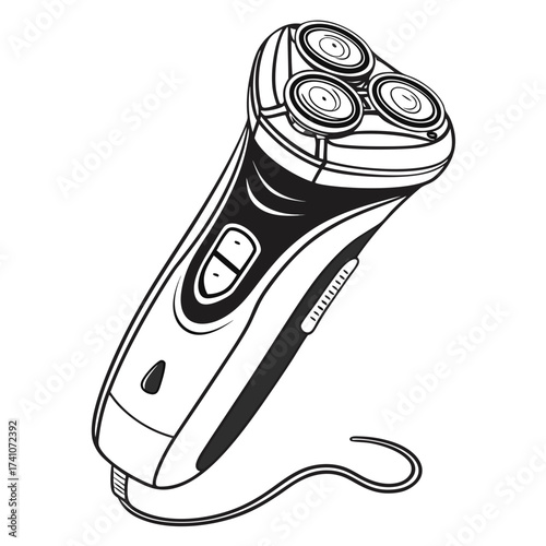 Black and white vector illustration of an electric shaver