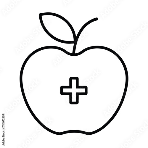 Healthy apple icon with medical cross symbol for wellness and healthcare
