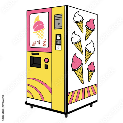 Bright yellow and pink ice cream vending machine vector