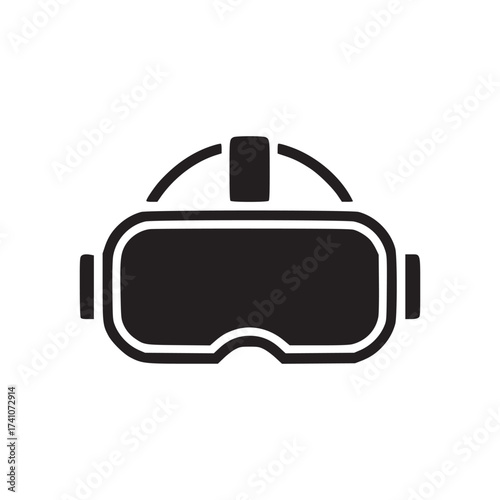 A simple dark blue virtual reality headset icon isolated on a clean white background in a flat style