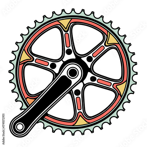 Colorful bicycle crankset and chainring vector graphic 1
