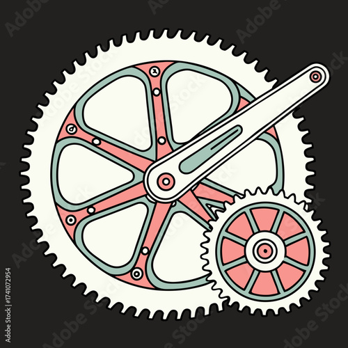 Colorful bicycle crankset and chainring vector graphic 2
