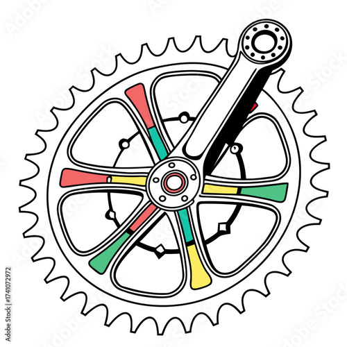 Colorful bicycle crankset and chainring vector graphic