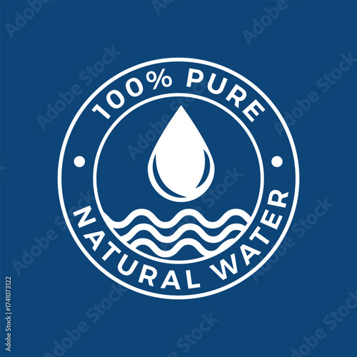 White water drop and waves logo on blue background