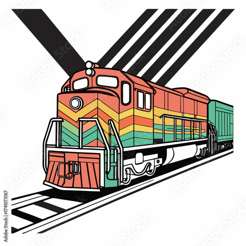 Colorful Diesel Locomotive on Railroad Tracks train