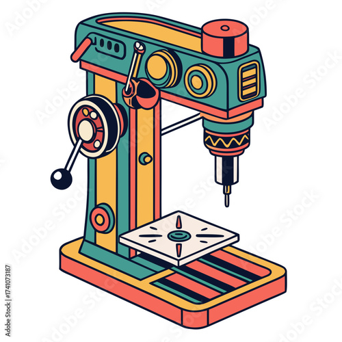Colorful drilling machine vector graphic drill press