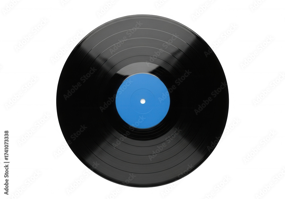Obraz premium Black vinyl record blue center isolated on a transparent background