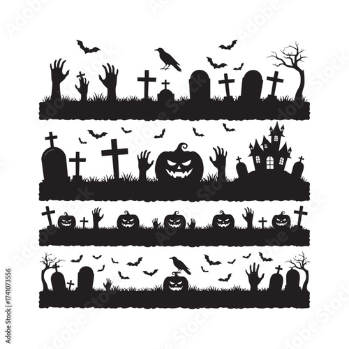 Halloween Graveyard Borders and Dividers Set - Spooky Silhouettes
