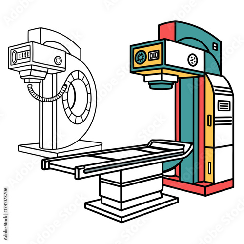 Colorful medical scanner and x ray machine radiology