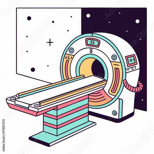 Colorful medical scanner machine with abstract background