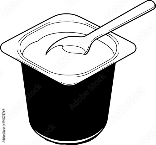 vector yogurt in a container with plastic spoon
