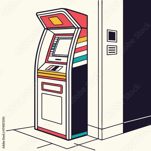 Colorful retro A T M machine vector illustration ATM machine