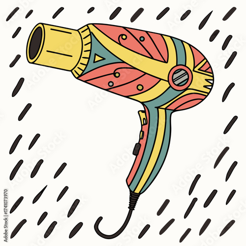 Colorful retro hair dryer with abstract background