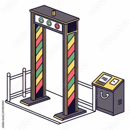 Colorful security scanner gate with control panel metal detector