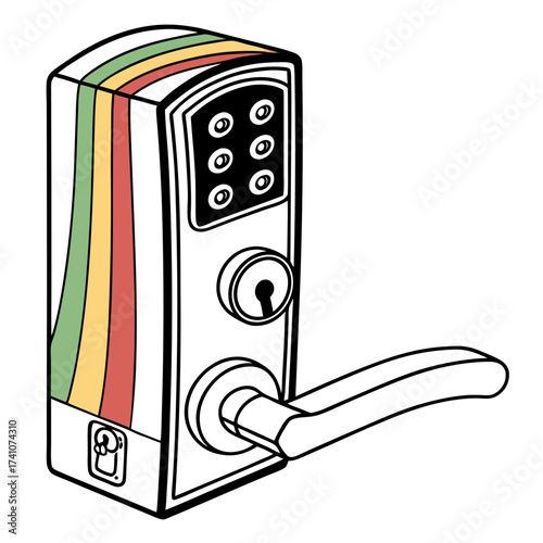 Colorful striped smart door lock with keypad and keyhole