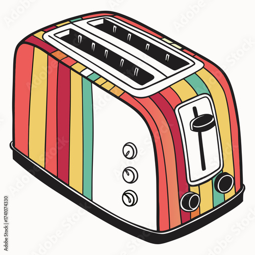 Colorful striped toaster vector illustration kitchen appliance