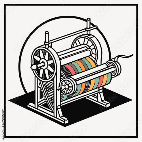 Colorful textile weaving machine vector illustration