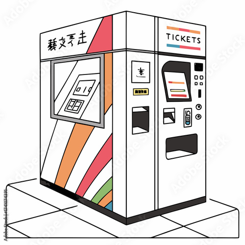 Colorful ticket vending machine with Japanese text