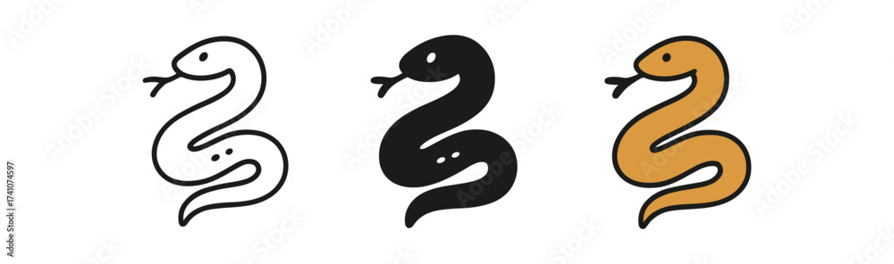 Fototapeta premium Minimalist snake icons set in monochrome and color variations