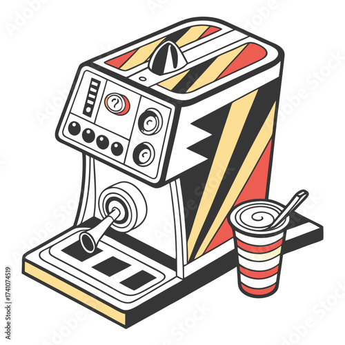 Colorful vector coffee machine with striped cup espresso machine