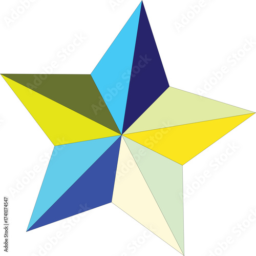 Multi colored geometric star shape with sharp points polygon colorful