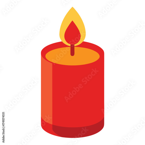 Vector art of a vibrant red candle with a flickering yellow flame, , symbolizing warmth, light, hope, and remembrance in a simple, stylized design