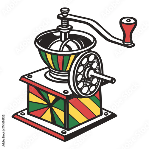 Colorful vintage coffee grinder illustration isolated on white
