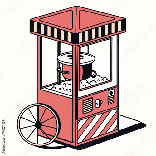 Coral and black popcorn cart with wheel popcorn machine
