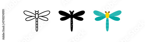 Minimalist dragonfly designs: outline, silhouette, and colorful styles