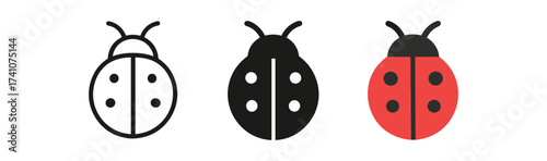 Minimalist ladybug icons in outline, solid, and color styles