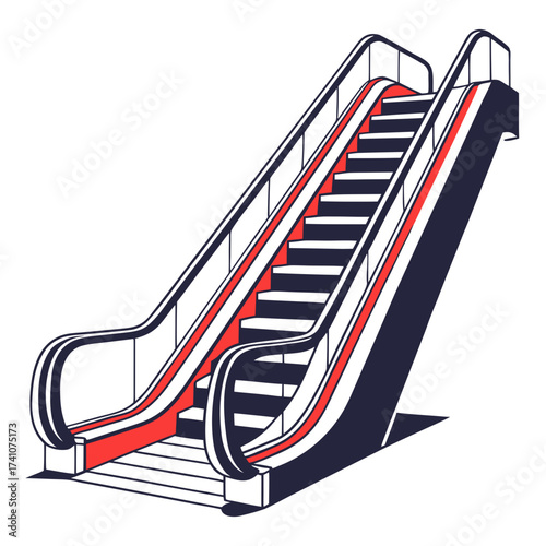 Dark Blue and Red Escalator Steps Vector moving stairs