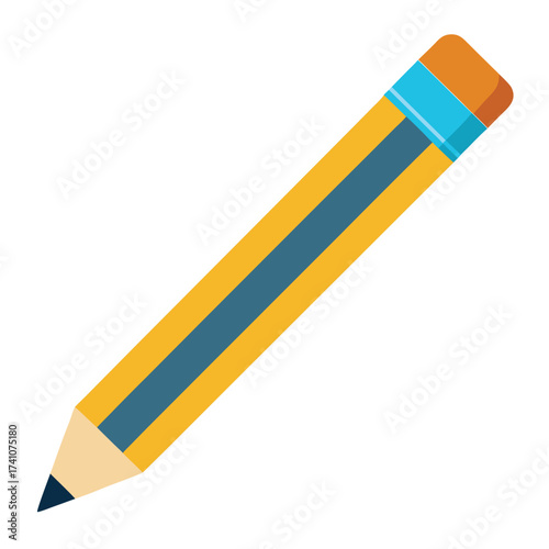 Illustration of a yellow and blue pencil with an orange eraser, a versatile tool for writing, drawing, and sketching on paper