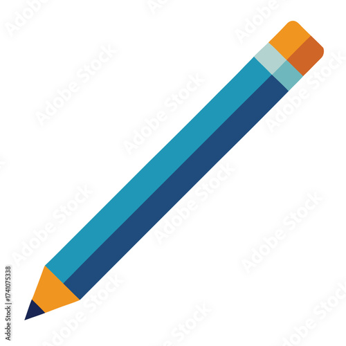 Vector art of a blue pencil with an orange eraser and tip, perfect for writing, drawing, or sketching in various creative and professional contexts