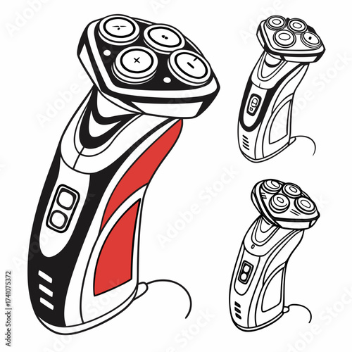 Electric shaver machine vector illustration black red white