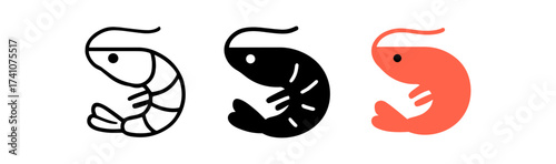 Minimalist shrimp icons: black and coral variations