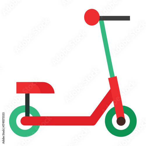 Illustration of a red and green scooter, a personal transportation device used for recreation and shortdistance travel
