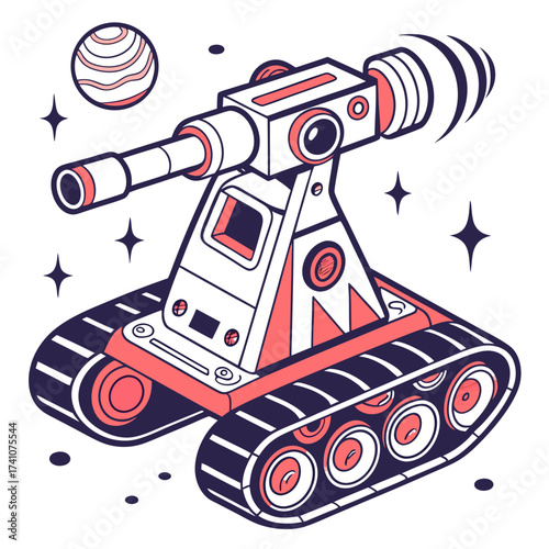 Futuristic space rover with planet and stars machine