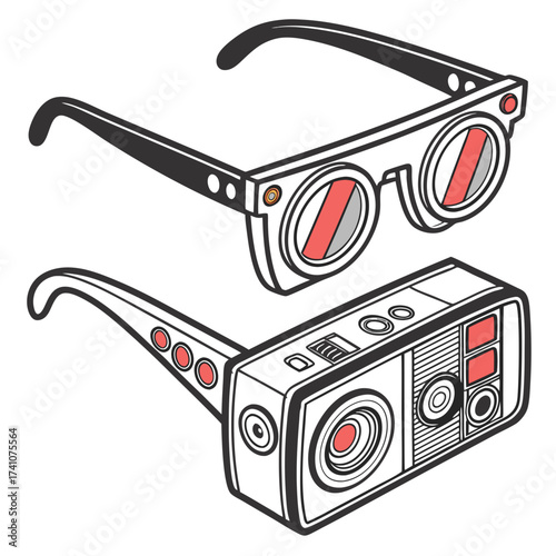 Futuristic glasses and retro gadget vector illustration