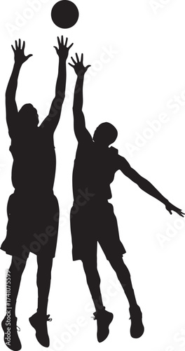 Dynamic Basketball Players Jump Ball Silhouette in Action
