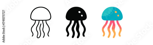 Minimalist jellyfish designs in monochrome and vibrant color styles