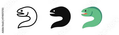Minimalist eel designs in outline, silhouette, and colorful modern styles