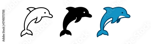 Minimalist dolphin designs: outline, silhouette, and colorful style variations